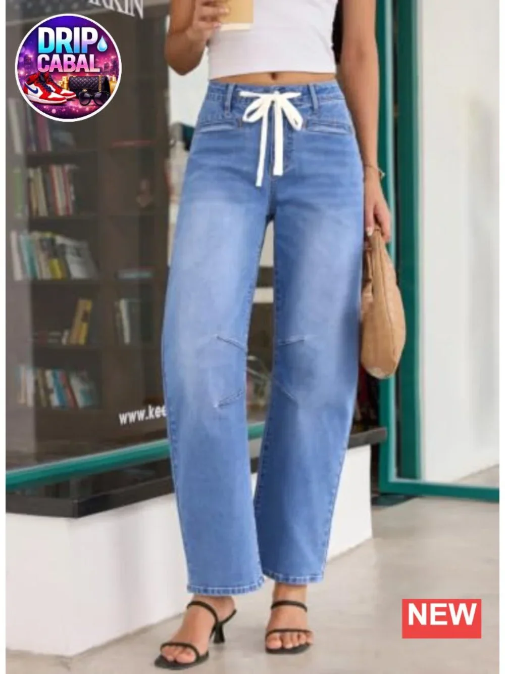 Wide Leg High Waisted Stretchy Barrel Jeans Women Drawstring Ankle Denim